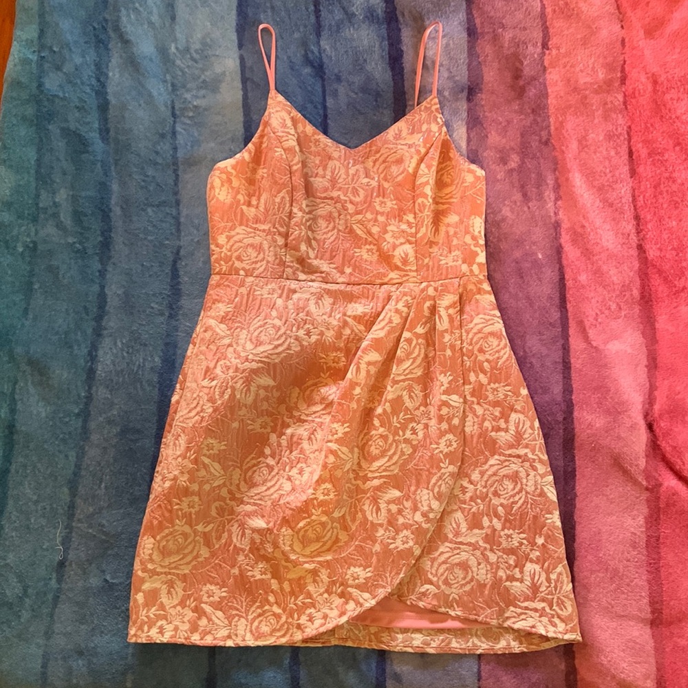 Start This Party Rose Pink Floral Jaquard Tulip Mini Dress